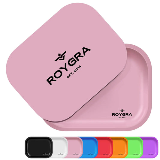 roygra Rolling Tray Metal Matte Decorative Tray with PVC Soft Magnetic Lid 7 x 5.5 inch - Pink