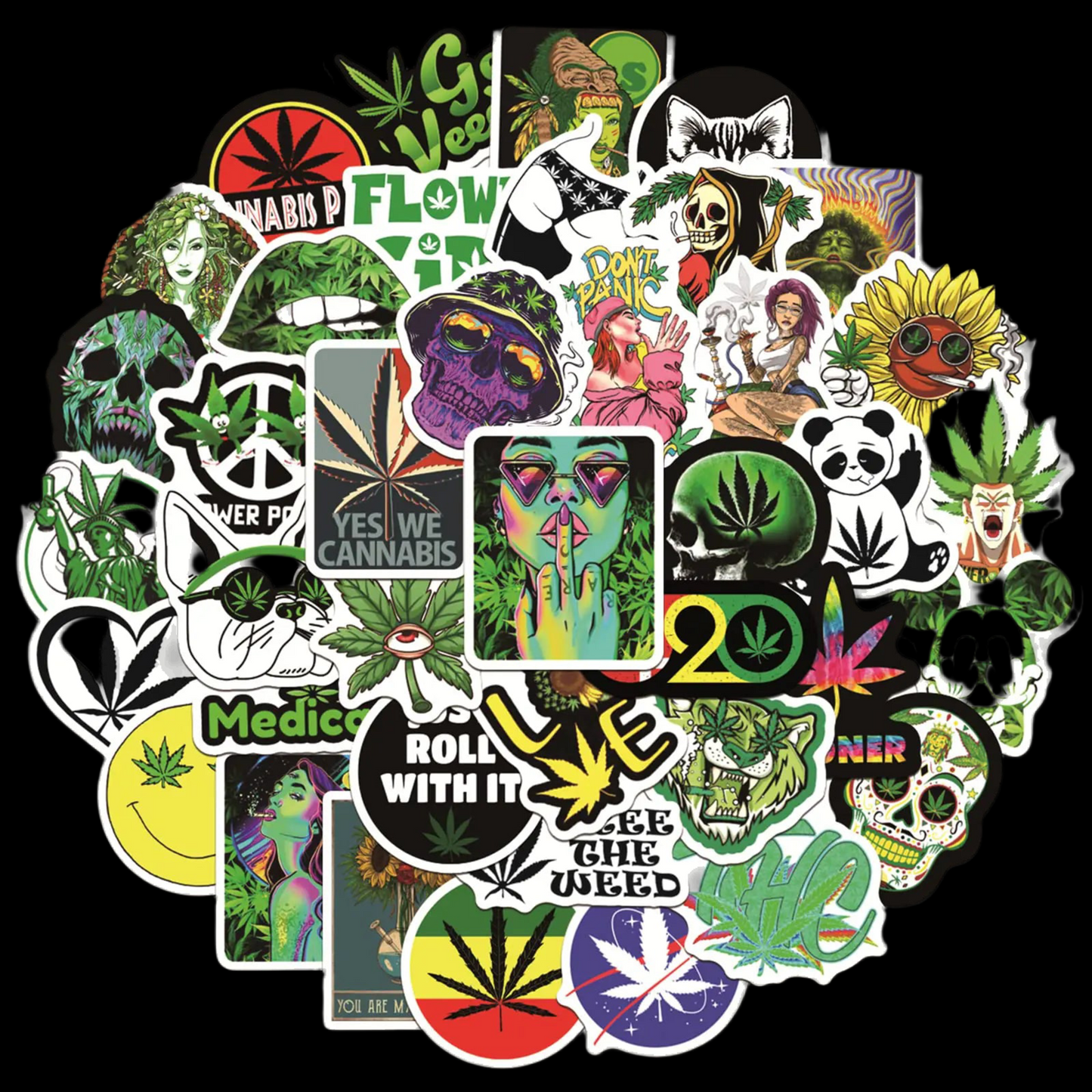 Cannabis Lifestyle Stickers 50pcs - Premium Weed Vinyl Decals | Waterproof Marijuana Sticker Pack