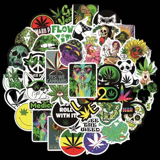 Cannabis Lifestyle Stickers 50pcs - Premium Weed Vinyl Decals | Waterproof Marijuana Sticker Pack