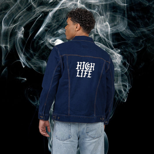 Embroidered High Life Denim Jacket, Stylish Outerwear, Unique Denim Gift, Casual Layering, Fall Fashion, Trendy Embroidery